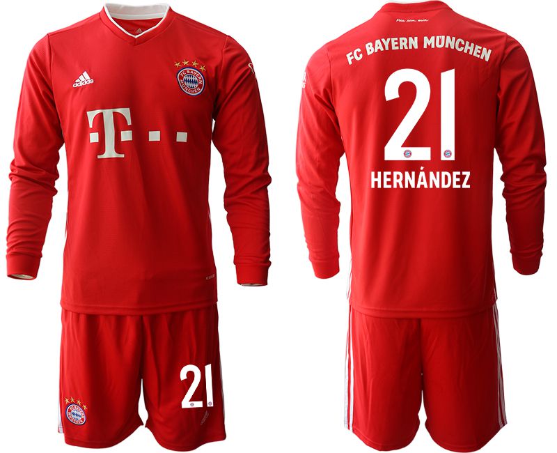 Men 2020-2021 club Bayern Munich home long sleeves #21 red Soccer Jerseys